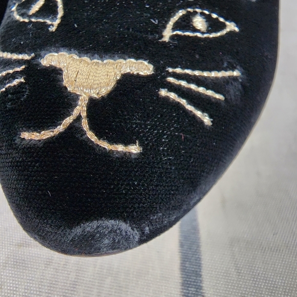 Charlotte Olympia Kitty Cat Embroidered Velvet Pump Black Gold Size 36/6 - Picture 10 of 16